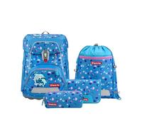 Step by Step Juego de mochila escolar FIT de 5 piezas, macuto ergonómico con reflectores, altura regulable con cinturón de cadera para niños y niñas a partir de 1ª clase, 19 l, Dolphin Finja - Azul