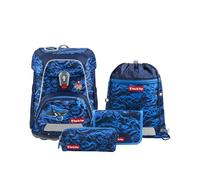 Step by Step Juego de mochila escolar FIT de 5 piezas, macuto ergonómico con reflectores, altura regulable con cinturón de cadera para niños y niñas a partir de 1ª clase, 19 l, Manta Rio - Azul