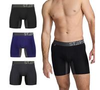 STEP ONE Calzoncillos tipo bóxer para hombre, paquete de 3, antirozaduras, cómodos que absorben la humedad, negro azul gris (Black Blue Grey), Medium
