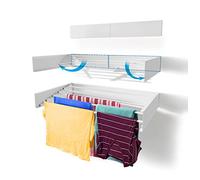 Step Up Laundry Drying Rack, Wall Mounted, Retractable Clothes Drying Rack, 40lbs Capacity, 11.6 pies lineales, con Plantilla de Pared y Broca Larga (White - 28")