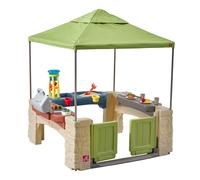 Step2 all around Patio Casa infantil de Plastico | Casita de Juegos para ninos de Jardin / exterior con Cocina y accesorios | incluye Mesa de agua y arena