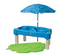 Step2 Cascading Cove Mesa de agua y arena infantil en azul | arenero para ninos de plastico | Caja / Cajas de arena con Tapa, Parasol y 6 accesorios | Juguetes Jardin / exterior