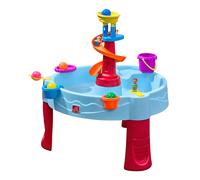 Step2 Spiral Slide Mesa de juego acuatica con Tobogan en espiral | Mesa de agua grande con juego de accesorios de 13 piezas | Mesa de juego acuatica de jardin para ninos en azul y rojo