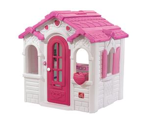 Step2 Sweetheart Casa infantil de Plastico en rosa / blanco | Casita de Juegos para ninos de Jardin / exterior | Con timbre y accesorios