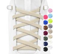 Stepace 2 Pares Cordones Elásticos sin Atar Planos de 6mm, Cordones de Zapatos Ajustables con Cierre de Metal para Niños, Adultos, Sneakers, Running y Triatlón Beis 120