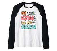 Stepdad Hero Cute Retro Floral Fathers Day Appreciation Camiseta Manga Raglan