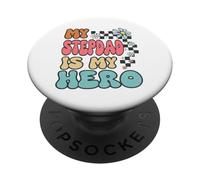 Stepdad Hero Cute Retro Floral Fathers Day Appreciation PopSockets PopGrip Adhesivo