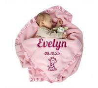 Stepdiy Manta de Bebé Niña Personalizada - Detalle para Nacimiento o 1 Año - Incluye Nombre y Animales Bordados - Recuerdo Único - Rosa