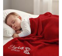 Stepdiy Manta de bebé Personalizada con Nombre Bordado - 100% algodón - 80x100 cm - Regalo Ideal para Baby Shower o Primer Navidad (Rojo)