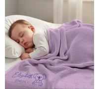 Stepdiy Manta de bebé Personalizada con Nombre Bordado - 100% algodón - 80x100 cm - Regalo Ideal para Baby Shower o Primer Navidad (Morado Claro)