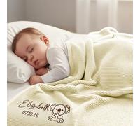 Stepdiy Manta de bebé Personalizada con Nombre Bordado - 100% algodón - 80x100 cm - Regalo Ideal para Baby Shower o Primer Navidad (Beige)