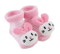 Stephan Baby Rattle Socks, Stripey Pink and White Bunnies, Fits 3-12 Months