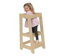 Stepup Baby Torre de Aprendizaje Montessori | Taburete Infantil de Madera | Altura Ajustable y Barra de Seguridad | Torre Montessori para Cocina o Baño | para Niños 18 Meses a 5 Años - Barnizada