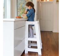 Stepup Baby Torre de Aprendizaje Montessori | Taburete Infantil de Madera | Altura Ajustable y Barra de Seguridad | Torre Montessori para Cocina o Baño | para Niños 18 Meses a 5 Años - Blanco
