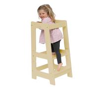 Stepup Baby Torre de Aprendizaje Montessori | Taburete Infantil de Madera | Altura Ajustable y Barra de Seguridad | Torre Montessori para Cocina o Baño | para Niños 18 Meses a 5 Años - Madera Natural