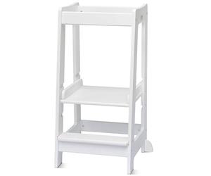 Stepup Baby Torre de Aprendizaje Montessori | Taburete Infantil de Madera | Altura Ajustable y Barra de Seguridad | Torre Montessori para Cocina o Baño | para Niños 18 Meses a 5 Años - Blanco