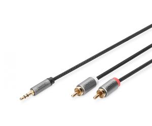 Stereo 3.5mm to 2RCA Splitter Y, M to M Aluminum Housing ,Gold plated,NYLON Jacket, 1m