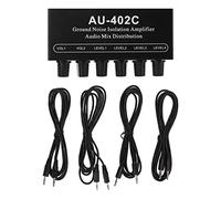 Stereo Dual Channel Audio Splitter 4 in 2 Out Mixer Ground Noise Isolation Amplifier with Cable Independent Volume Control for Home Studio Computer PC
