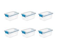 Sterilite 19414306 Caja de juntas, 7.5 cuartos de galón, base transparente y tapa con cierres azules
