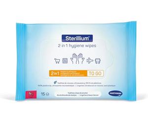 Sterillium, Toallitas de Limpieza, 2 en 1, Limpian y Refrescan, Perfectas para ir de Viaje o Excursión, 15 Unidades (Paquete de 5)