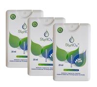 SterilOx 3×20 ml - Spray higiénico a base de ácido hipocloroso (HOCl), sin alcohol, para limpieza de manos y accesorios, pack mini para casa y viajes