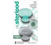 Steripod Protector de cepillo de dientes con clip, mantiene el cepillo de dientes fresco y limpio, se adapta a la mayoría de cepillos de dientes manuales y eléctricos, 2 unidades, Verde azulado, gris