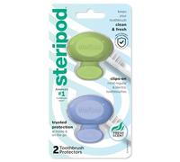 Steripod Protector de cepillo de dientes con clip, verde y azul, 2 unidades