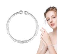 Sterling Silver Bracelet - Silver 7x7x0.6cm Classic Bead Bangle | Ladies Jewelry Beaded Open Bracelet | Elegant Accessory For Birthday Anniversaries Prom Date Travel Work Wife Valentine’s Day