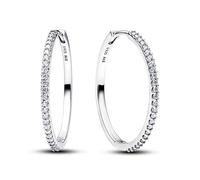 Sterling Silver Hoop Earrings with Clear Cubic Zirconia (28 mm)