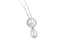Sterling Silver Necklaces for Women 12 with 7X9Mm Pearl White Cubic Zirconia Necklace