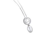 Sterling Silver Necklaces for Women 12 with 7X9Mm Pearl White Cubic Zirconia Necklace