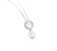 Sterling Silver Necklaces for Women 12 with 7X9Mm Pearl White Cubic Zirconia Necklace