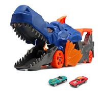 Sternstunde Dinosaurio Catapulta Coche Camión Juguete Coche Transportador Juguete con 2 Mini Coches de Metal para Niños de 3 a 6 Años para Almacenar hasta 5 Vehículos (Azul)