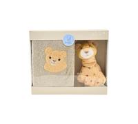 Sterntaler Set de regalo Leo Leo - Toalla infantil suave y absorbente con apliques y pequeña manta de muselina suave con sonajero - desde el nacimiento - regalo para baby shower