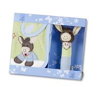 Sterntaler Set para regalo Emmi, Babero de velcro y Sonajero de agarre, Edad: a partir de 0 meses, Verde/Azul