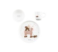 Sterntaler Vajilla de porcelana de granja - Juego de vajilla con base de silicona antideslizante y extraíble - Vajilla para bebés y niños con plato, cuenco de 400 ml y taza de 200 ml, color blanco