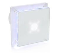 STERR Ventilador de baño blanco de 125 mm con LED + HIGRÓSTATO - Ventilador de baño - Frente de vidrio - Aspecto moderno - BFS125LH - 20 W