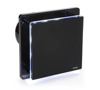 STERR Ventilador de baño negro de 5 pulgadas / 125 mm con LED + HIGRÓSTATO - Ventilador extractor - Frente de vidrio - Aspecto moderno - BFS125LH-B - 20 W
