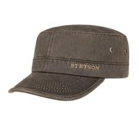 Stetson Datto Armycap Hombre - Algodón impermeable - Invierno/Verano - Gorra militar con protección solar UV 40+ - Gorra urbana - Imitación de cuero desgastado (Oilskin) - Army Cap marrón S (54-55 cm)