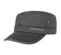 Stetson Datto Armycap Hombre - Algodón Impermeable - Invierno/Verano - Gorra Militar con protección Solar UV 40+ - Gorra Urbana - Imitación de Cuero Desgastado (Oilskin) - Army Cap Negro S (54-55 cm)