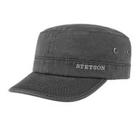 Stetson Datto Armycap Hombre - Algodón Impermeable - Invierno/Verano - Gorra Militar con protección Solar UV 40+ - Gorra Urbana - Imitación de Cuero Desgastado (Oilskin) - Army Cap Negro M (56-57 cm)