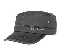Stetson Datto Armycap Hombre - Algodón Impermeable - Invierno/Verano - Gorra Militar con protección Solar UV 40+ - Gorra Urbana - Imitación de Cuero Desgastado (Oilskin) - Army Cap Negro L (58-59 cm)