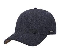 Stetson Gorra de Lana Plano, Hombre - Gorra de béisbol con el Dorso de la Visera de Cuero - Gorra de Caballero con diseño en Espiga - con Forro de algodón - otoño/Invierno Negro-Azul L (58-59 cm)