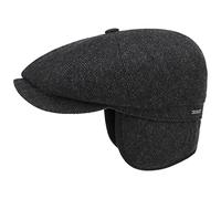 Stetson Gorra Hatteras Classic Ear Flaps Hombre - Made in The EU Newsboy de Lana Protector Orejas con Visera, Orejeras, Forro Invierno otoño/Invierno - 59 cm Negro-Gris