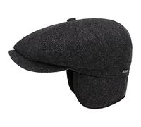 Stetson Gorra Hatteras Classic Ear Flaps Hombre - Made in The EU Newsboy de Lana Protector Orejas con Visera, Orejeras, Forro Invierno otoño/Invierno - 57 cm Negro-Gris