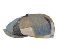 Stetson Gorra Hatteras Fresh Patchwork Hombre - Made in The EU Newsboy con Visera, Forro Verano Primavera/Verano - S (54-55 cm) Azul-Beige