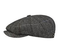 Stetson Gorra Hatteras Gallanger Wool Mujer/Hombre - Made in The EU de Lana Newsboy con Visera, Forro Invierno otoño/Invierno - M (56-57 cm) Gris-Negro