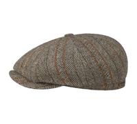 Stetson Gorra Hatteras Herringbone Stripe Hombre - Made in The EU de Lana Newsboy con Visera, Forro Invierno otoño/Invierno - L (58-59 cm) Beige