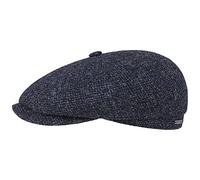 Stetson Gorra Plana de Lana Hatteras Shetland - Gorra de Hombre con Visera - Gorra chata de Lana - con Forro Interior de algodón - Gorra de Caballero otoño/Invierno Azul Oscuro 57 cm