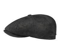 Stetson Gorra Plana Hatteras Pigskin, Hombre - Gorra con Visera de Cuero - con Forro Interior - Gorra de Caballero Verano/Invierno - Boina Negro M (56-57 cm)
